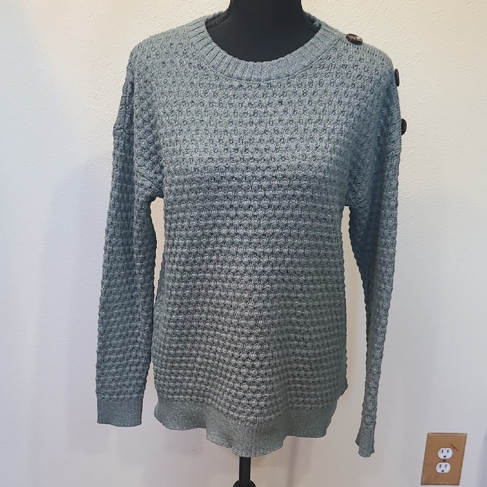Staccato Green Crew Neck Sweater with Textured Knit
